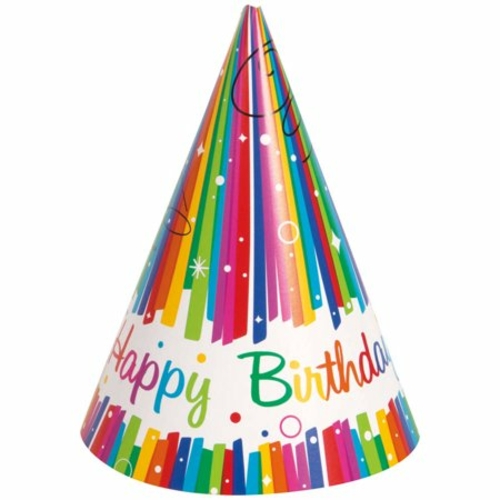 Unique Industries 269266 Rainbow Ribbons Birthday Party Hat - 8 Piece
