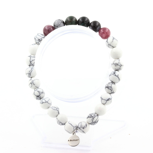 Emerald + Lepidolite + Snowflake Obsidian + Howlite Bracelet 8 mm