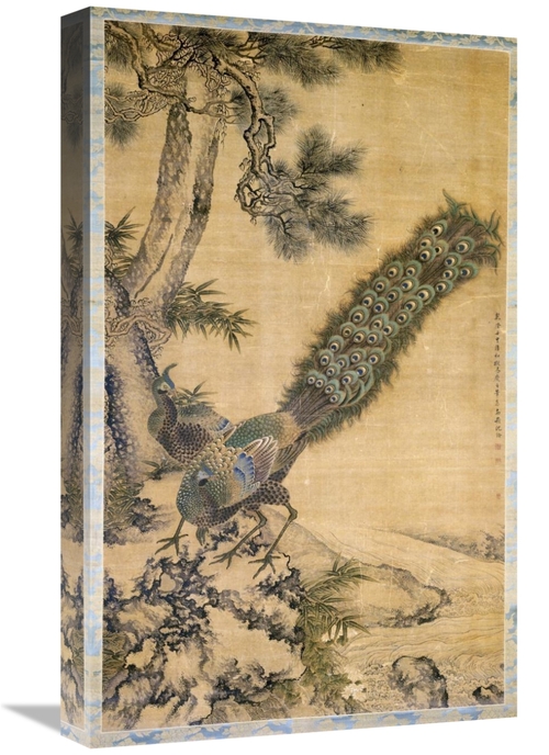 Global Gallery GCS-267061-22-142 22 in. Bamboo, Pine & Peacocks Ar