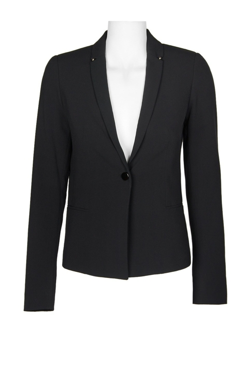 T Tahari Notched Collar Button Long Sleeve Back Detail Crepe Jacket