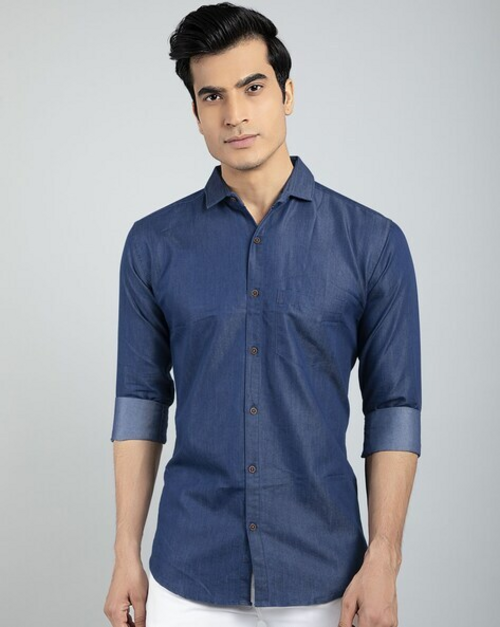 Men Regular Fit Solid Long Sleeve Denim Shirt  (Size-XXL)(Color-BLUE)