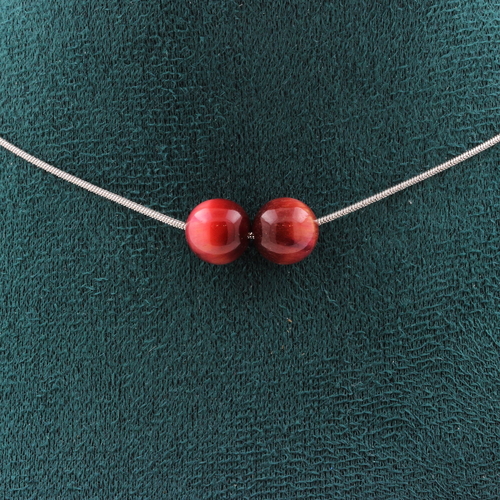 Two-tone peach Tiger's Eye 8 mm 2 beads necklace