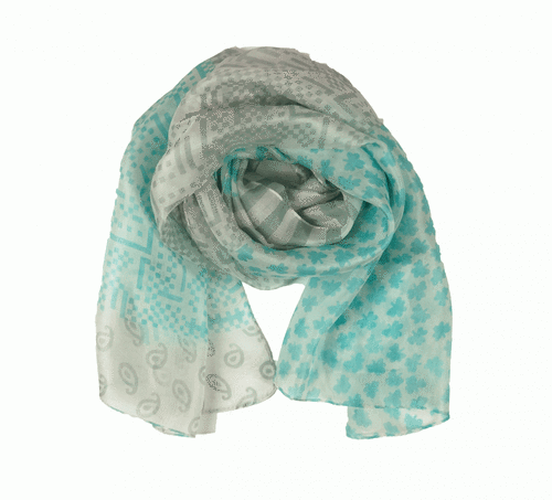 Grey and Teal Silk Scarf