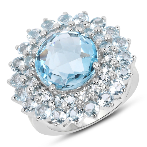 11.26 Carat Genuine Blue Topaz .925 Sterling Silver Ring