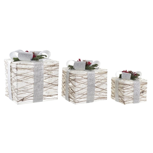 Set of decorative boxes DKD Home Decor LED White Silver 25 x 25 x 28