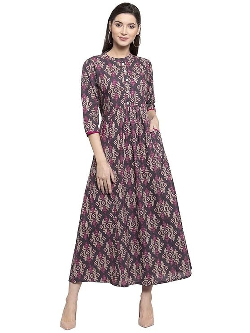 cotton abstract print waist gathere A-line Kurta (Size-2XL)