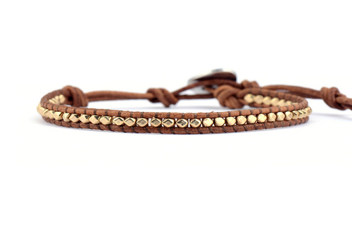 Fashion Gold Color Beads Leather Wrap Bracelet