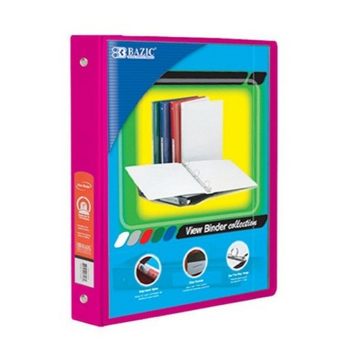 Bazic 4126 BAZIC 1" Fuschia 3-Ring View Binder w/ 2-Pockets Cas