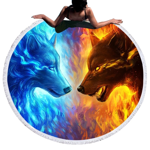 Fire and Ice by JoJoesArt Large Round Beach Towel