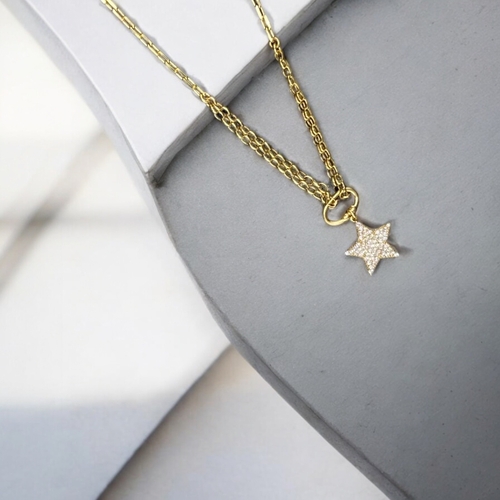 Sterling Silver Star-Shaped Hollow Link Star Chain Pendant 