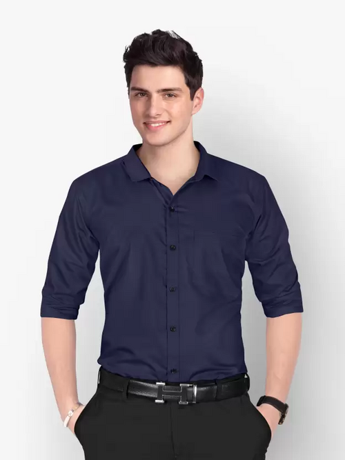 Men Regular Fit Washed Casual Shirt Dark Blue Size XL