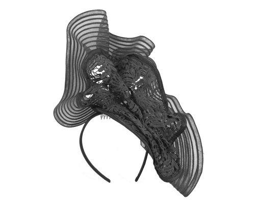 Large black lace racing fascinator