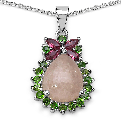4.08 Carat Genuine Morganite Rhodolite & Chrome Diopside .925 Sterling