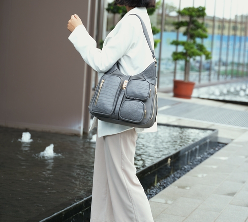 Daphne Crocodile-embossed Shoulder Handbag Vegan Leather Women