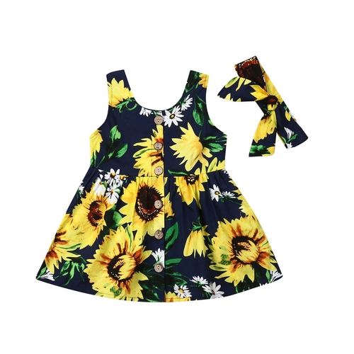 2 6T Kids Summer Sunflower Sweet Dresses Toddler