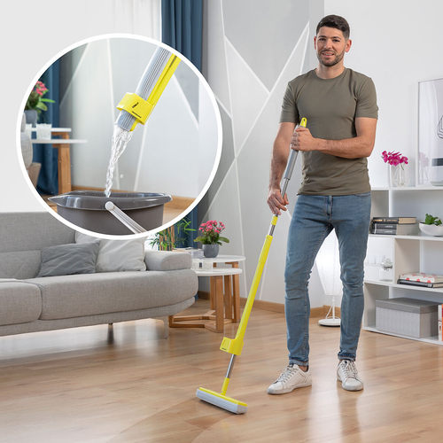 2-in-1 Dust Mop-Floor Mop with Self-wringing Sponge Wringop
