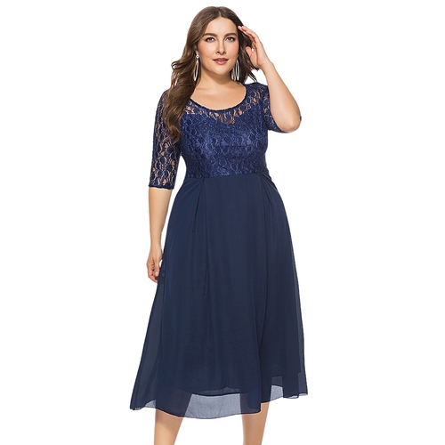  Plus Size Spliced Lace Crochet Dress Women