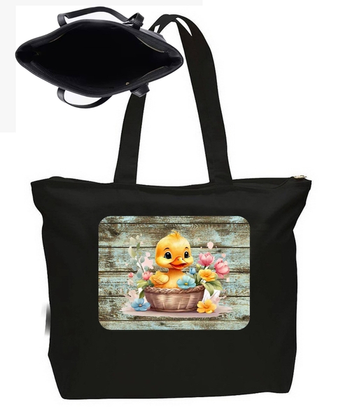 Duckling in Bathtub Large New Zipper Tote Bag