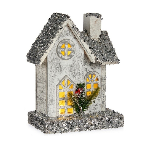 Decorative Figure House Christmas LED Light Glitter White Grey Wood