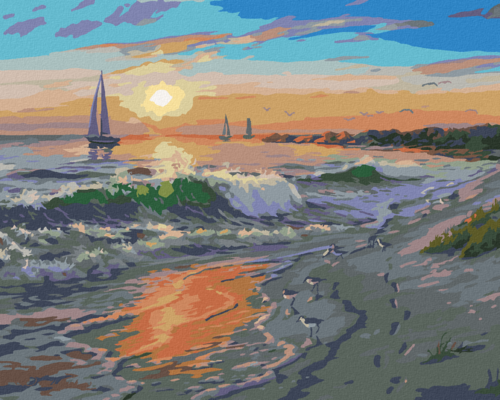 Zuty - Paint by Numbers - SAILBOAT, WAVES AND THE BEACH (DARRELL