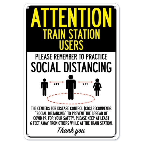 SignMission OS-NS-P-1014-25382 Covid-19 Notice Sign - Attention Train 