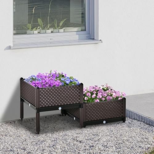 Outsunny Set of 2 Plastic Raised Garden Bed, Planter Box, Flower