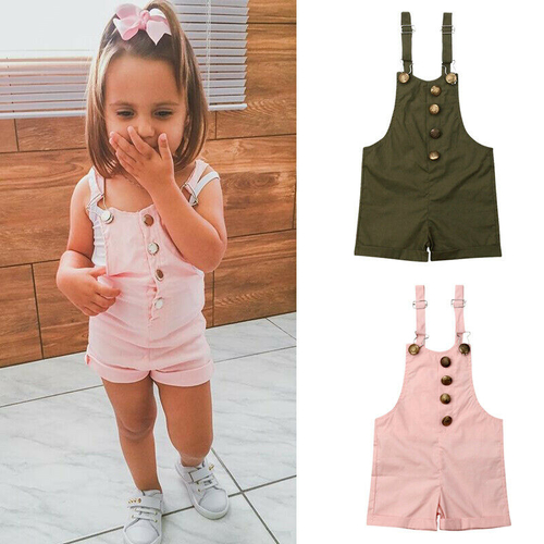 1 6Y Toddler Kids Baby Girls Overalls Solid