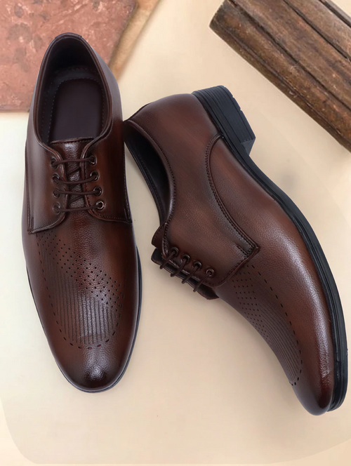 Men Solid Brown Lace-Up Derby (Size-UK-9) (Color-DARK BROWN)