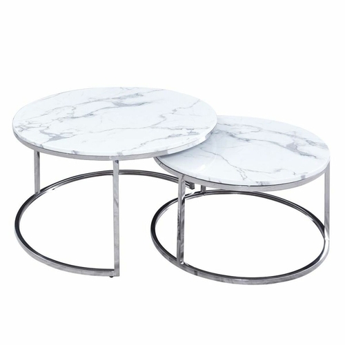 Set of 2 tables DKD Home Decor Silver Marble Steel 91,5 x 91,5 x 46 cm