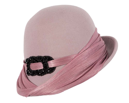 Dusty Pink felt draped cloche hat