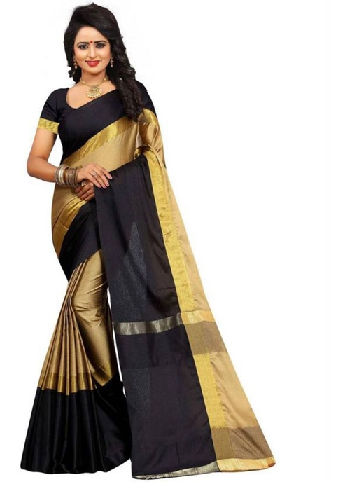 Black Color Cottn Silk  Saree