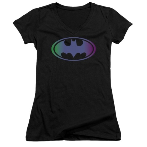 Batman-Gradient Bat Logo - Junior V-Neck Tee - Black, Small