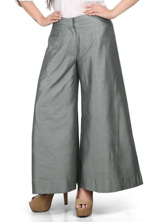 Flared Cotton Silk Palazzo Pant in Grey (Size-32) (Color-GREY)