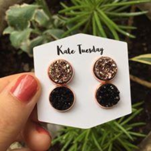 Double Black + Rose Gold Druzy Earrings Set