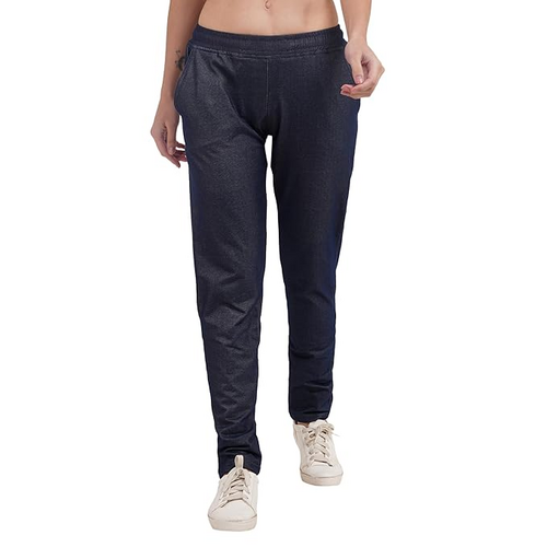 Women Denim Look Cotton Blend Fabric Trackpant (Size-2XL) (Color-NAVY