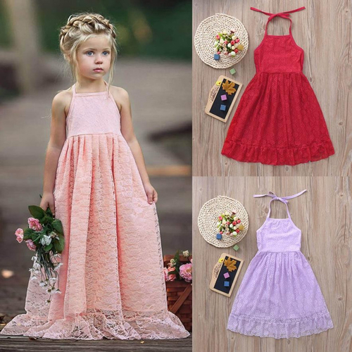 Fashion Cute Kid Girls Lace Flower Backless Strap