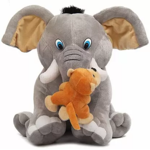 Animal Alley Monkey Elephant Soft Toys 32 cm  (Grey)