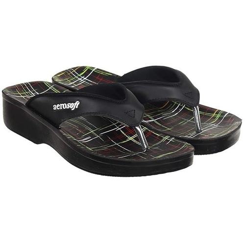 Women's PU Slippers Flip Flop (Size-UK-7) (Color-BLACK)