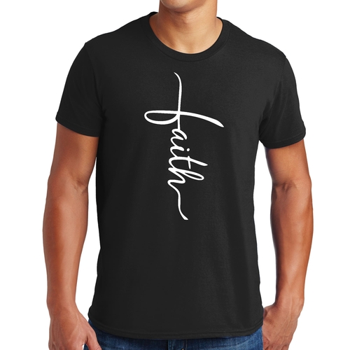 Mens Graphic T-shirt Faith Script Cross Illustration