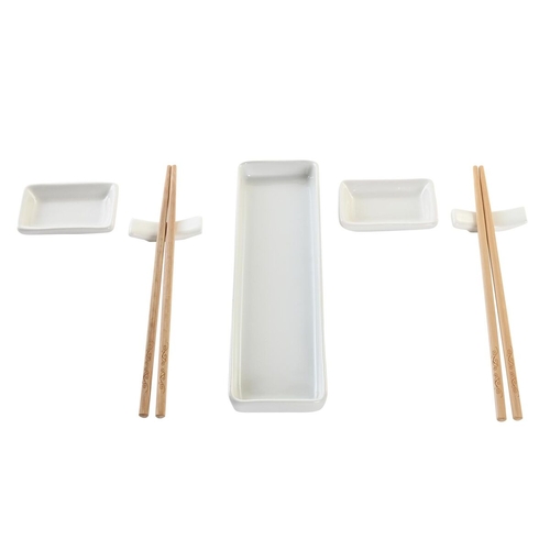 Sushi Set DKD Home Decor 24 x 7 x 2 cm Natural White Stoneware