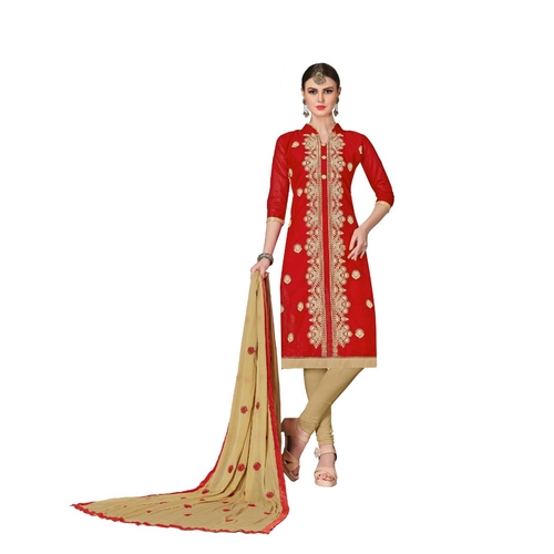 Chanderi Fabric Red Color Dress Material