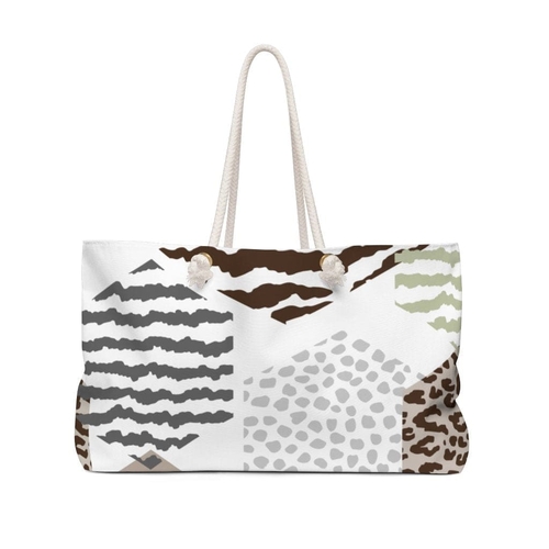Weekender Tote Bag - Brown Taupe Print