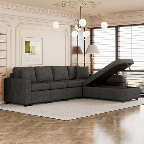 109.8"L-shaped Couch Sectional Sofa with Storage Chaise,Cup Holder and