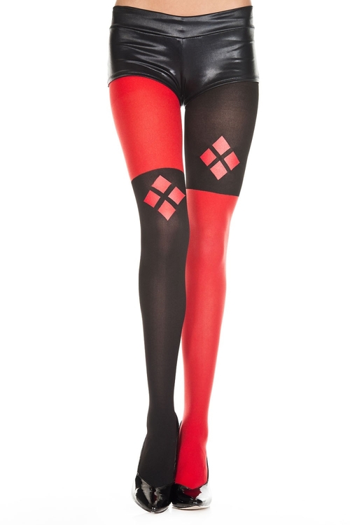 Music Legs 37316-RED-BLACK Harley Quinn Design Pantyhose, Red & Bl