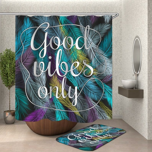 Good Vibes Only Feathers Shower Curtain