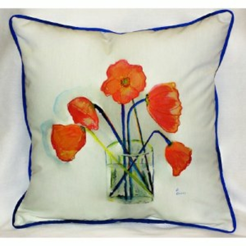 Betsy Drake ZP191 Poppies in Vase Throw Pillow- 22 x 22 in.