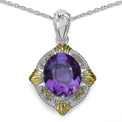 "5.54 Carat Genuine Amethyst, Citrine & White Diamond .925 Sterling