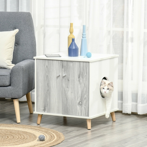 PawHut Wooden Cat Washroom Pet Litter Box Decorative Kitten House