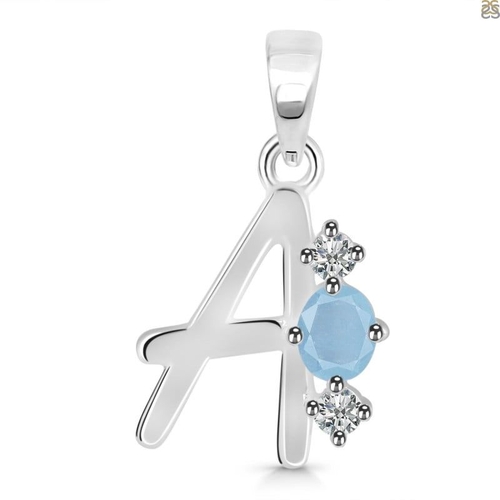 Aquamarine & White Topaz Alphabet A Pendant  Artificial