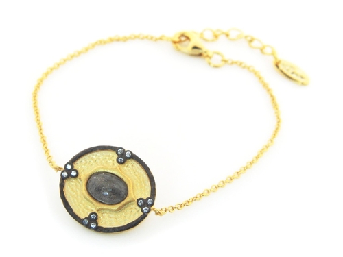 Fronay 212303 6 in. Athena Labradorite Oval Charm Bracelet in Gold Pla